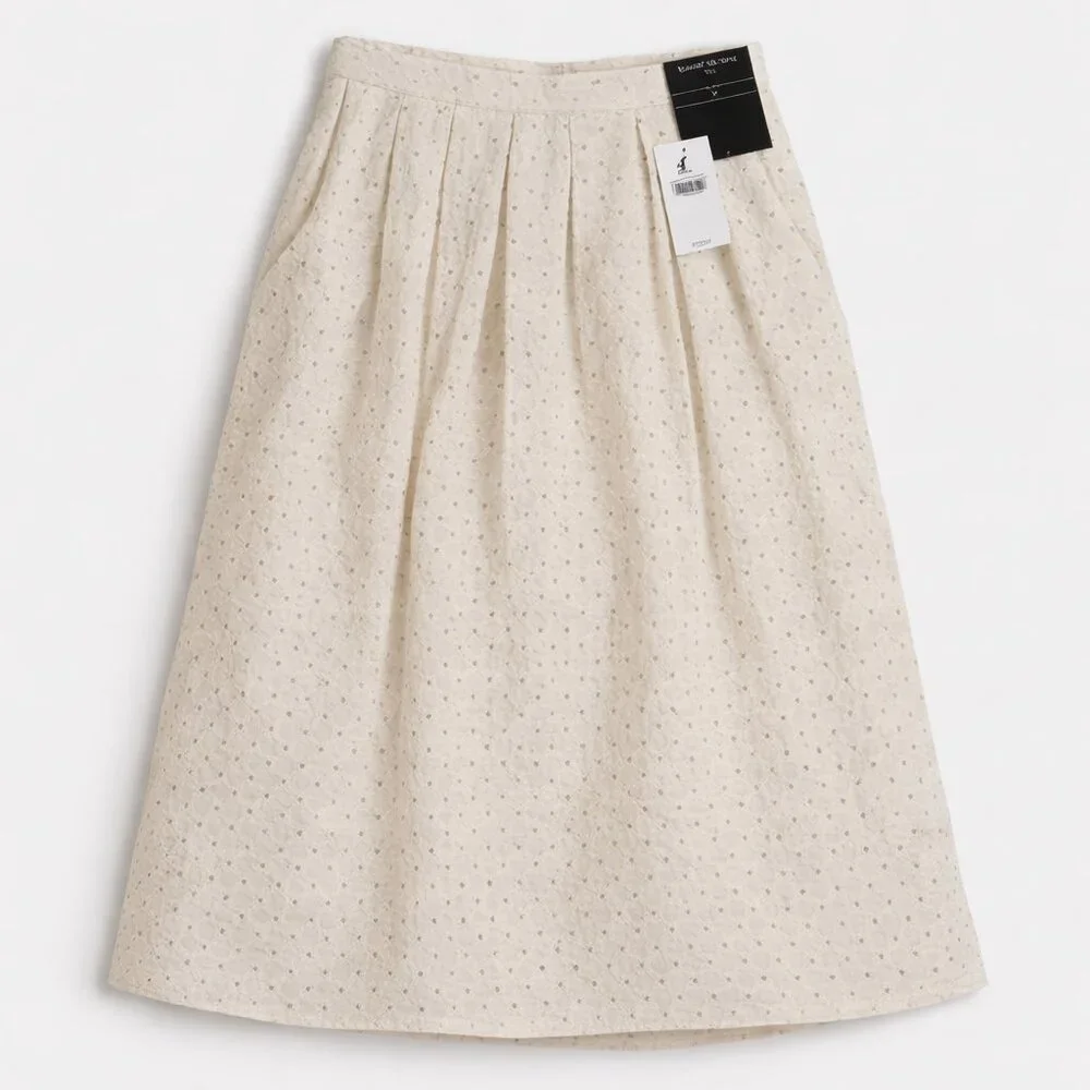 Banana Republic 100% Cotton Eyelet Summer Midi Skirt Cream A-Line NWT Size 8 - Picture 2 of 6